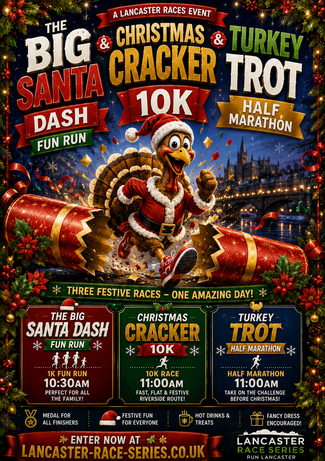 Turkey Trot Half Marathon , Christmas Cracker 10k and  Santa Dash Fun Run poster