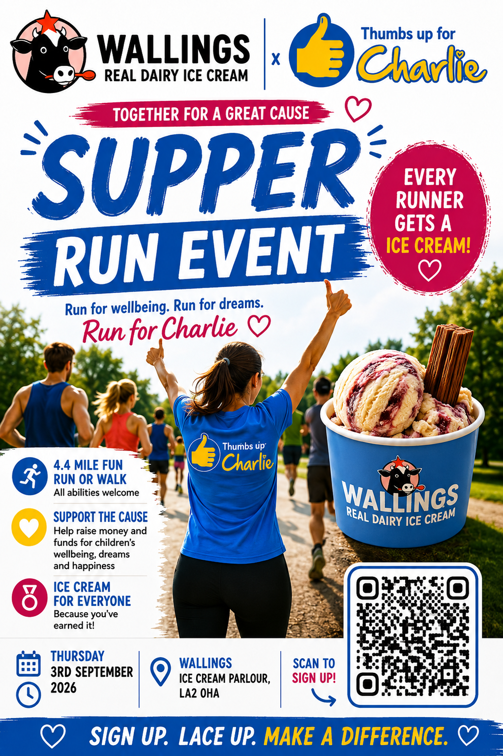 Wallings Ice Cream Thumbs up for Charlie Run Event poster